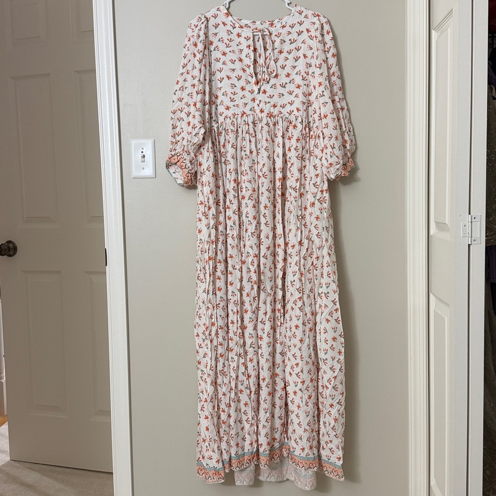 Floral Maxi Dress with Orange and Green Accents. Size: L & XL available